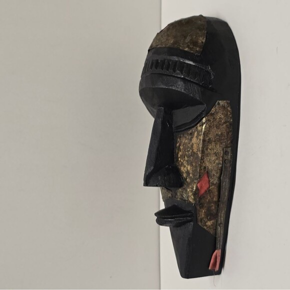 Vintage hand carved brass Inlay African tribal mask - Picture 6 of 8